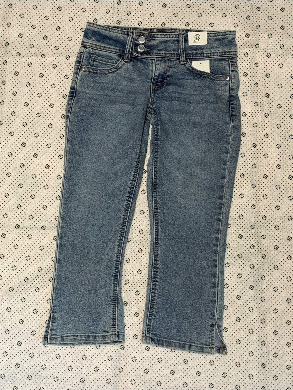 o Boundaries Capri Jeans Women’s 00 Petite Medium Wash Stretch NWT Double Button